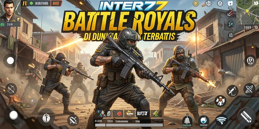 Screenshot permainan INTER77 menampilkan aksi seru di tengah pertarungan Battle Royale.